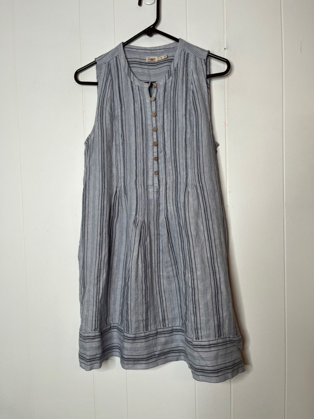 Faharety Isha Dress 100% Linen Sleeveless Vertical Stripes Size M